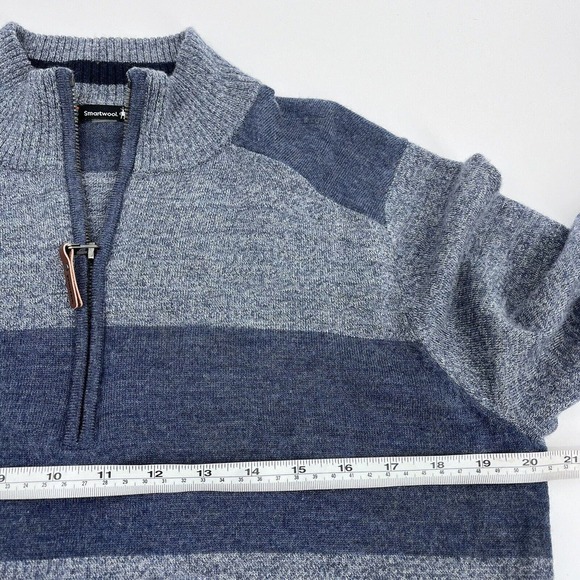 Smartwool Men's 1/4 Zip Blue Stripe Wool Blend Pullover Sweater - Picture 9 of 11